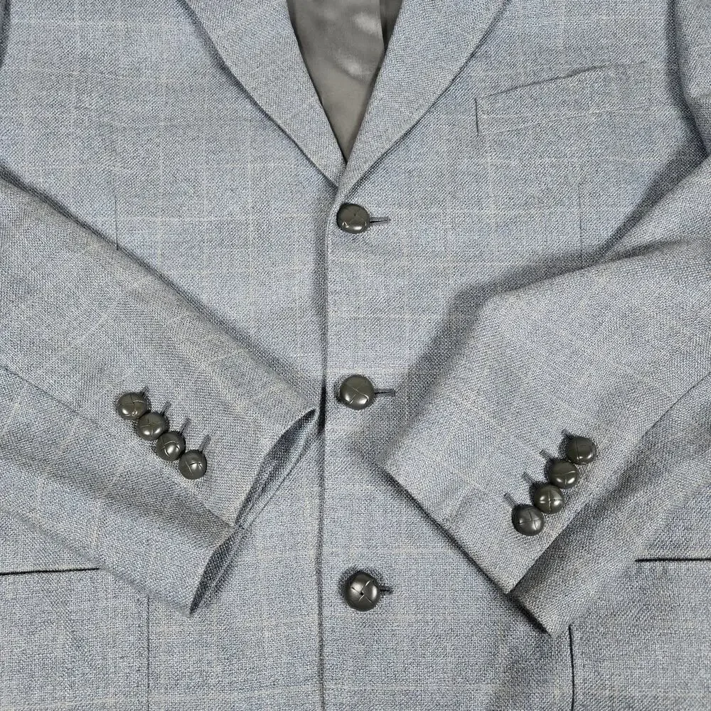 Friend Italy‎ Collection For Man Wool Linen Blend Blazer Jacket Blue Plaid 50S
